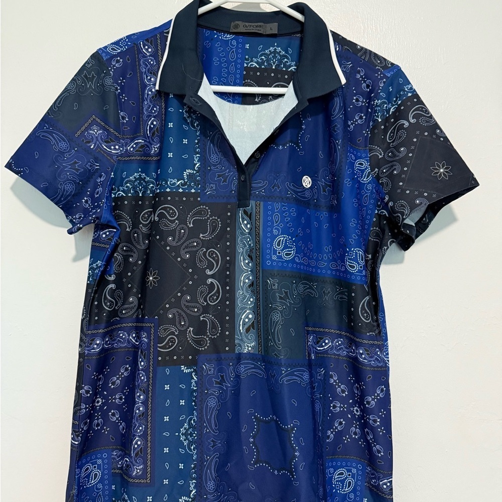 G/Fore Polo Shirt Golf Bandana Tech Pique Twilight Paisley  Size Large